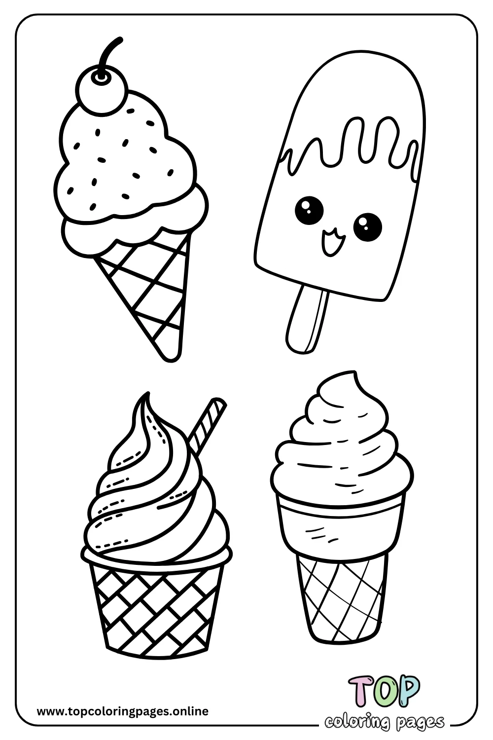 4 Cute Ice Creams to Color Coloring Page