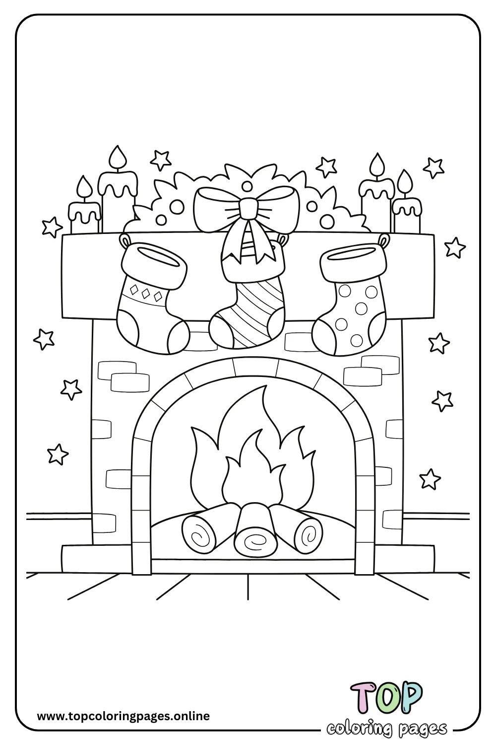 Christmas Stockings by the Fireplace coloring page