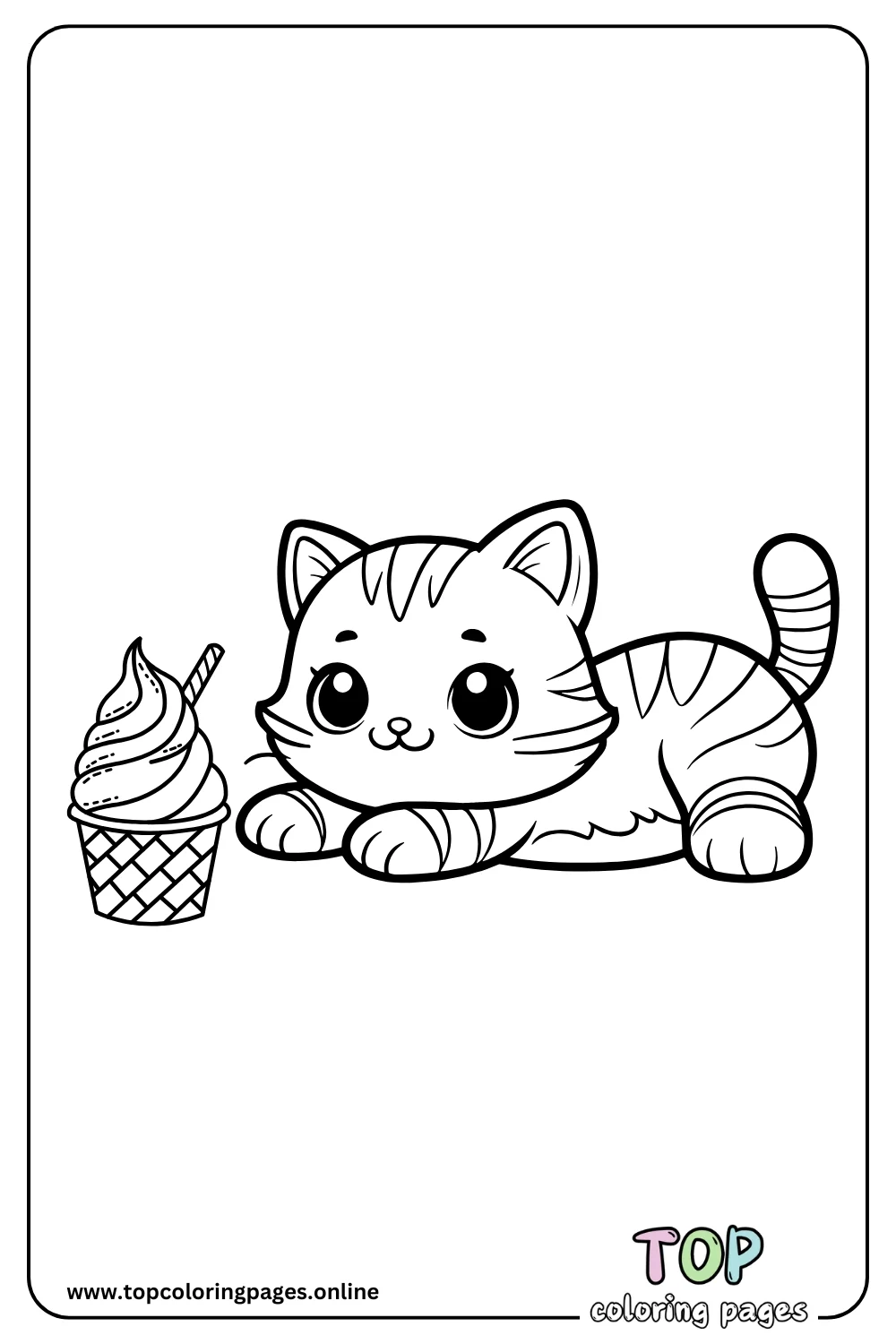 Cute Kitten with Ice Cream Coloring Page