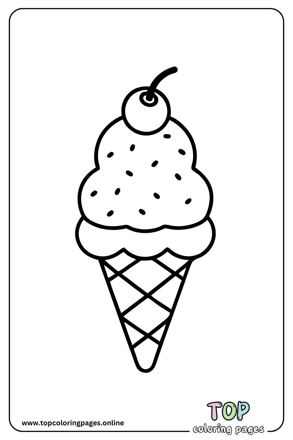 Ice Cream Cone with Cherry on Top Coloring Page