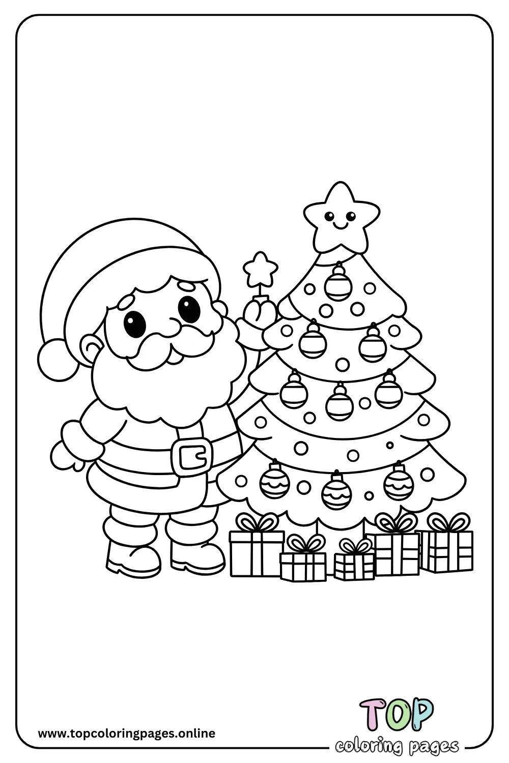 Santa with Christmas Tree coloring page