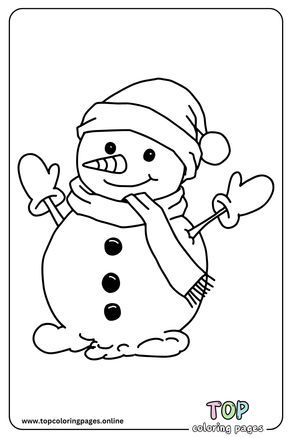 Snowman with a Scarf and Hat coloring page