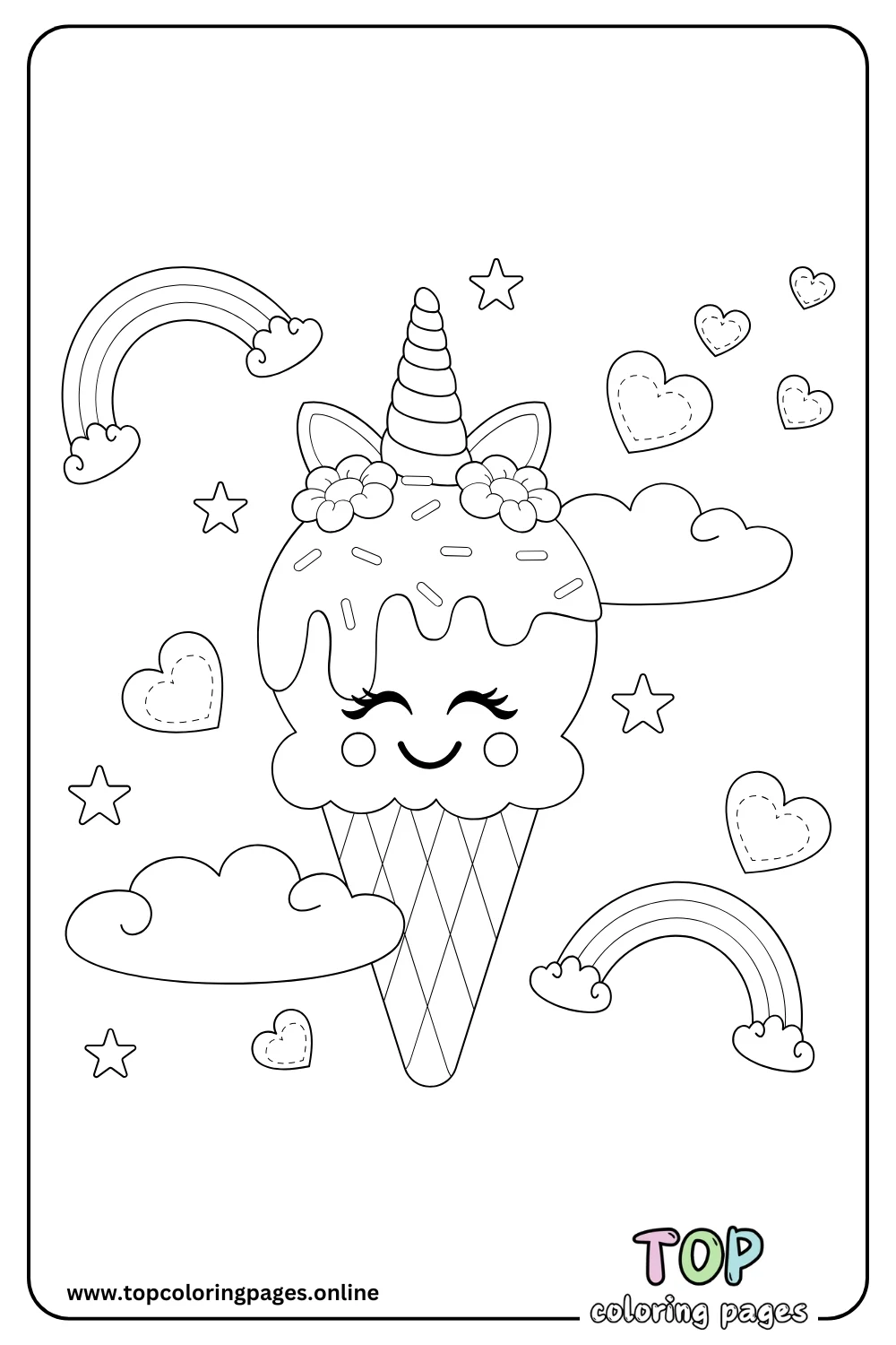 Unicorn Ice Cream Coloring Page