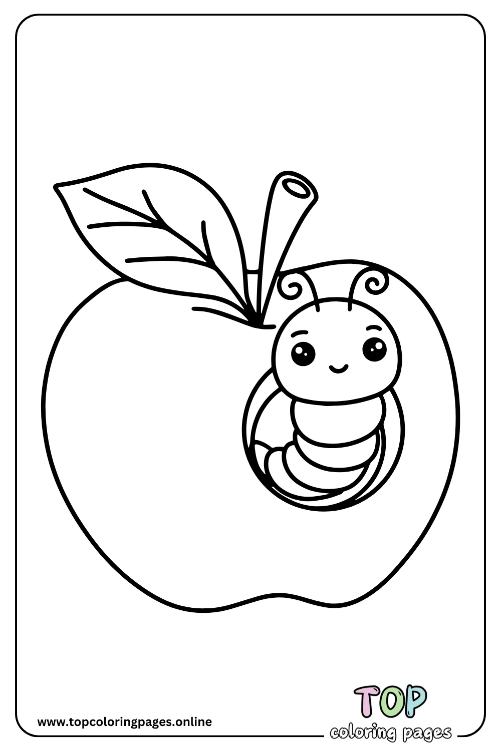 Apple and Worm Fun Coloring Page