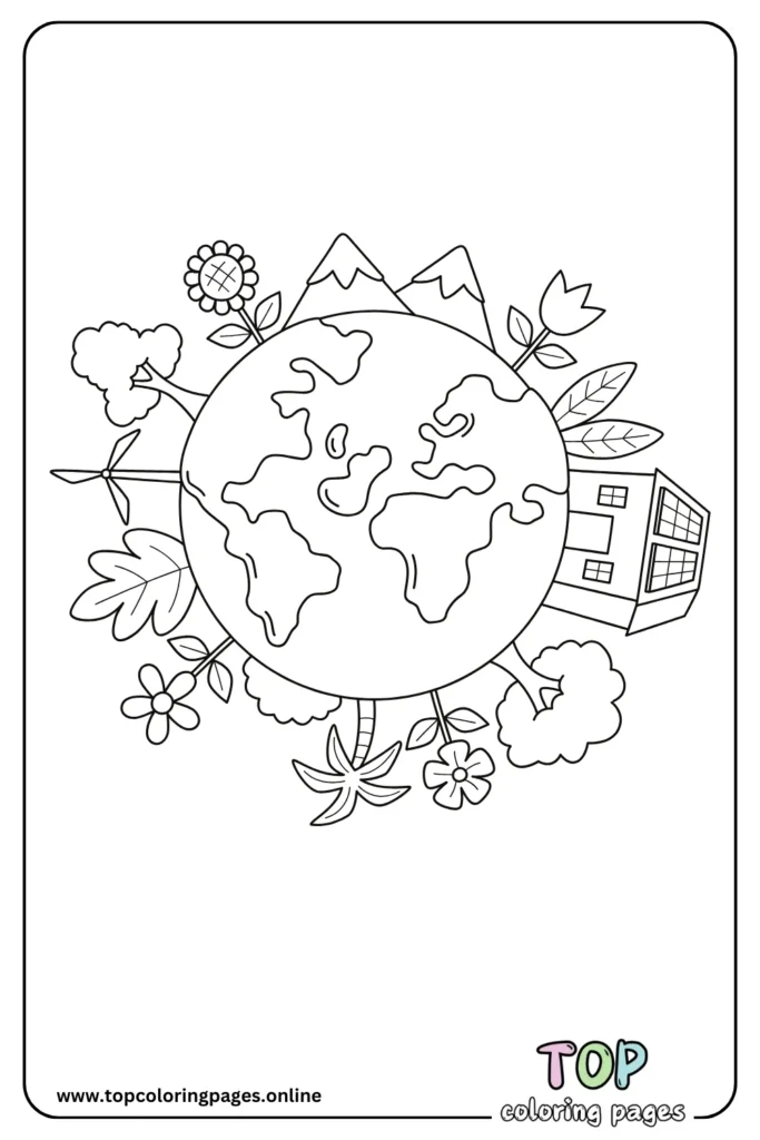 Cute Earth Coloring Page