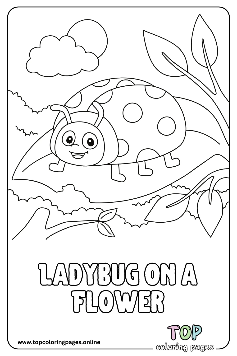 Friendly Ladybug on a Flower Coloring Page