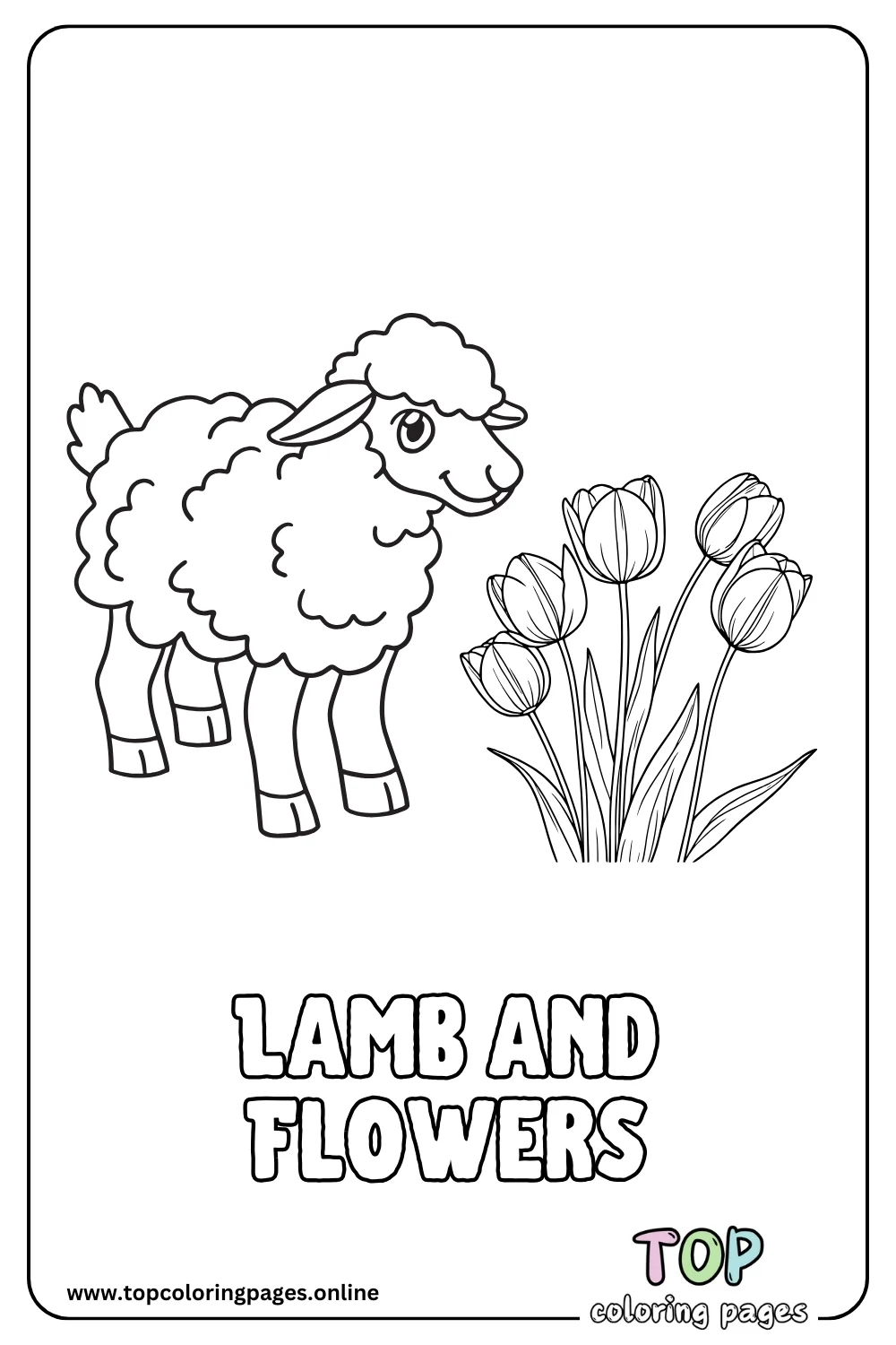 Lamb and Flowers Coloring Page