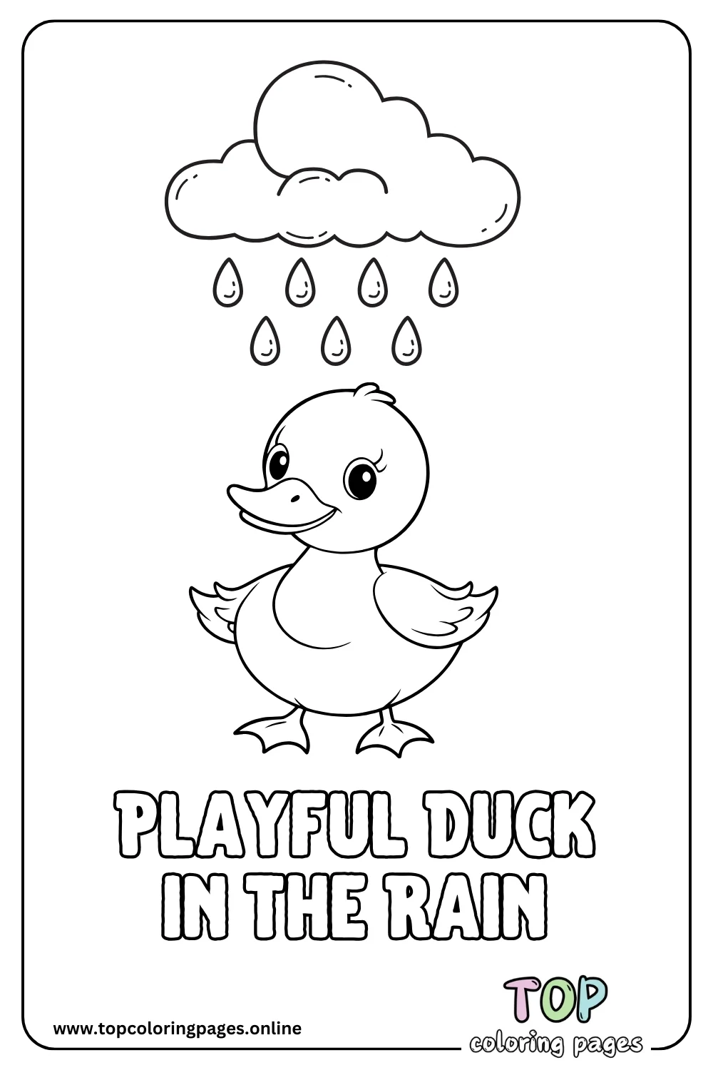 Playful Duckling in the Rain Coloring Page