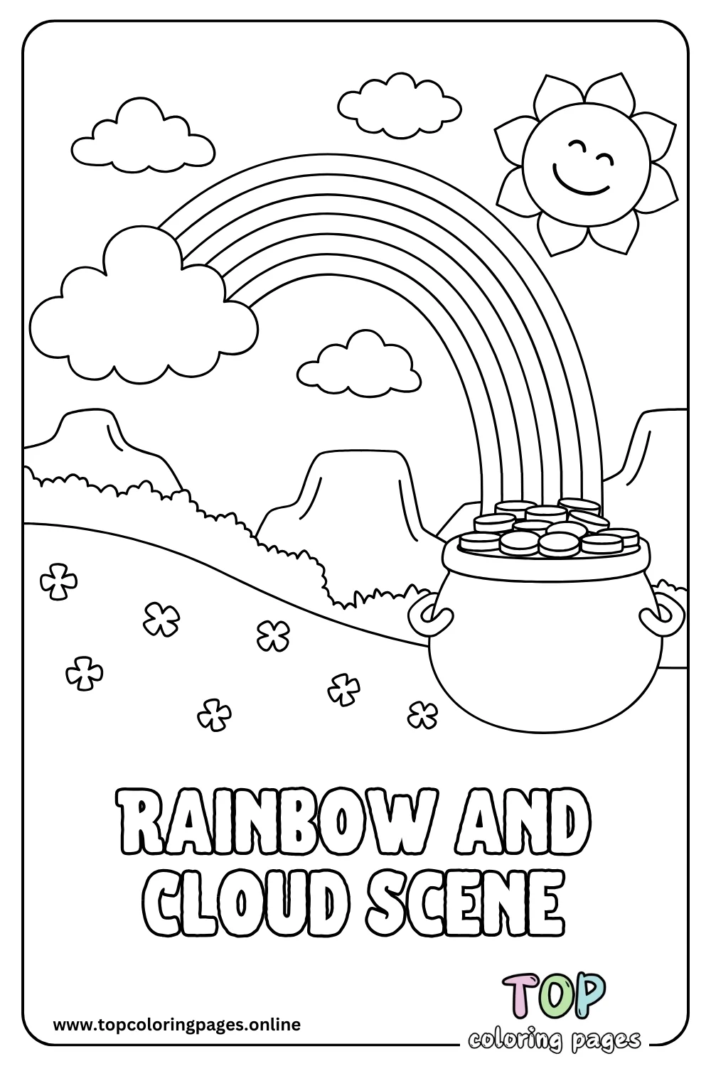 Rainbow and Cloud Scene Coloring Page