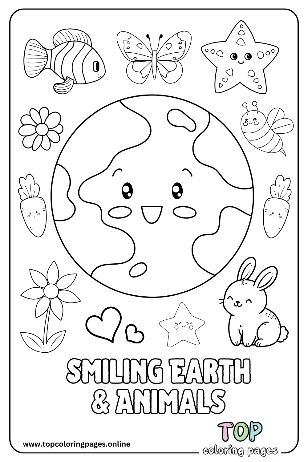 Smiling Earth & Animals Coloring Page